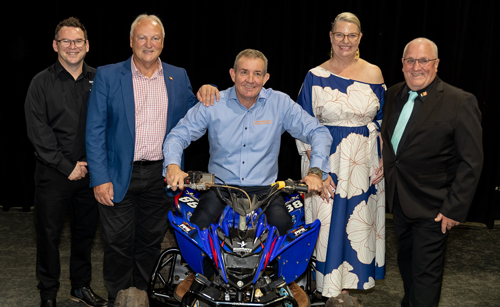 Ministers Steve Edgington, Gerard Maley and Marie-Clare Boothby, flanked by MSNT's Tim Savell and Kerry Berry 